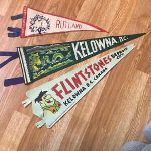 Vintage Kelowna and Flintstones Pennants